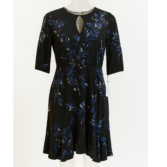 Lane Bryant Blue Black Floral Pleated Midi Dress NWT Size 14 - Picture 1 of 10